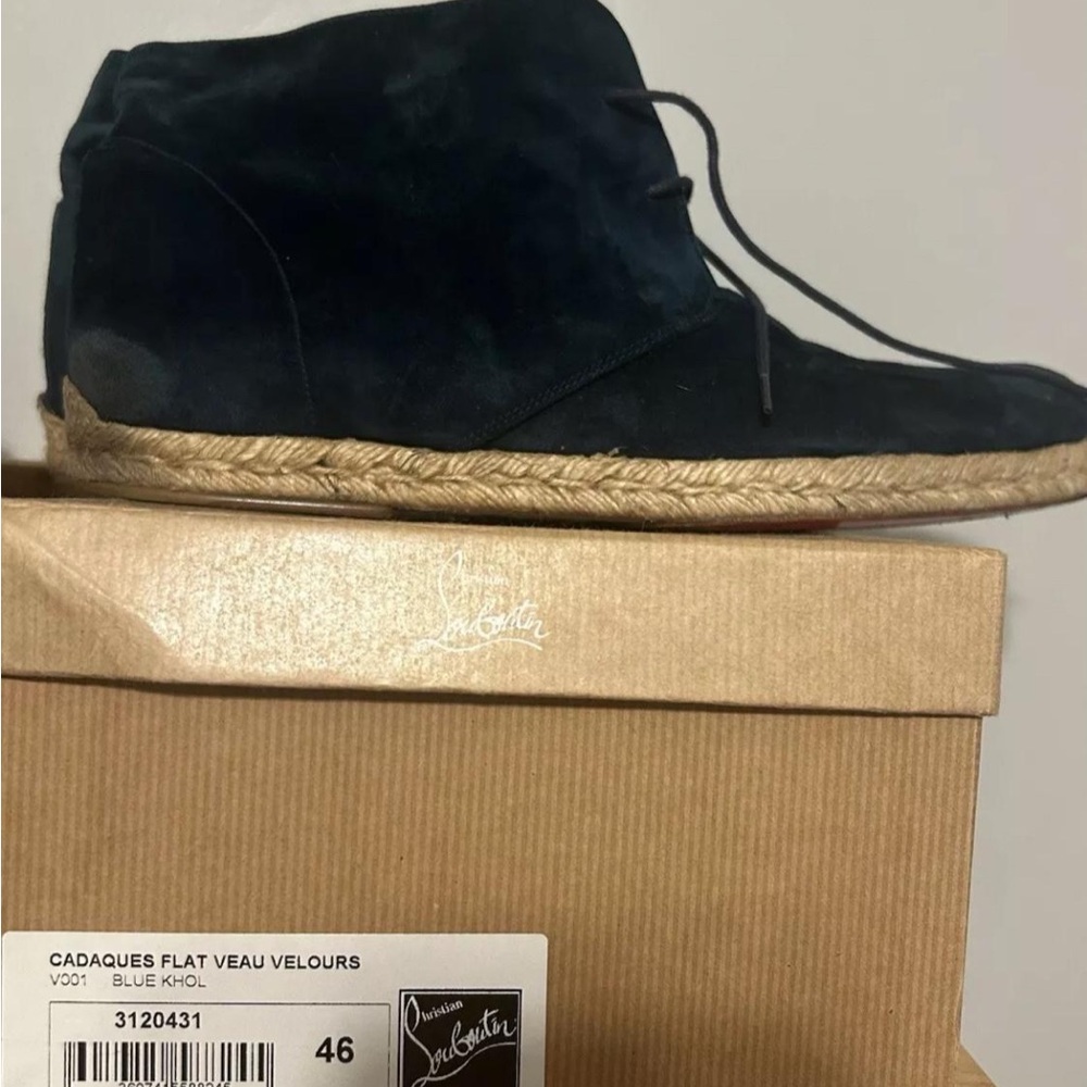 Christian Louboutin Blue Khaki Cadaques Flat Velours